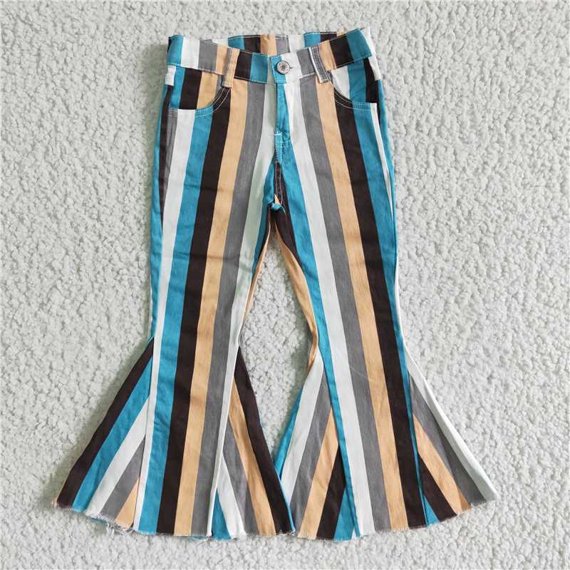 P0002 Blue-white-grey-colored vertical stripe denim trousers