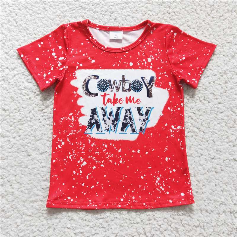 GT0105 Girls COWBOY red short-sleeved top