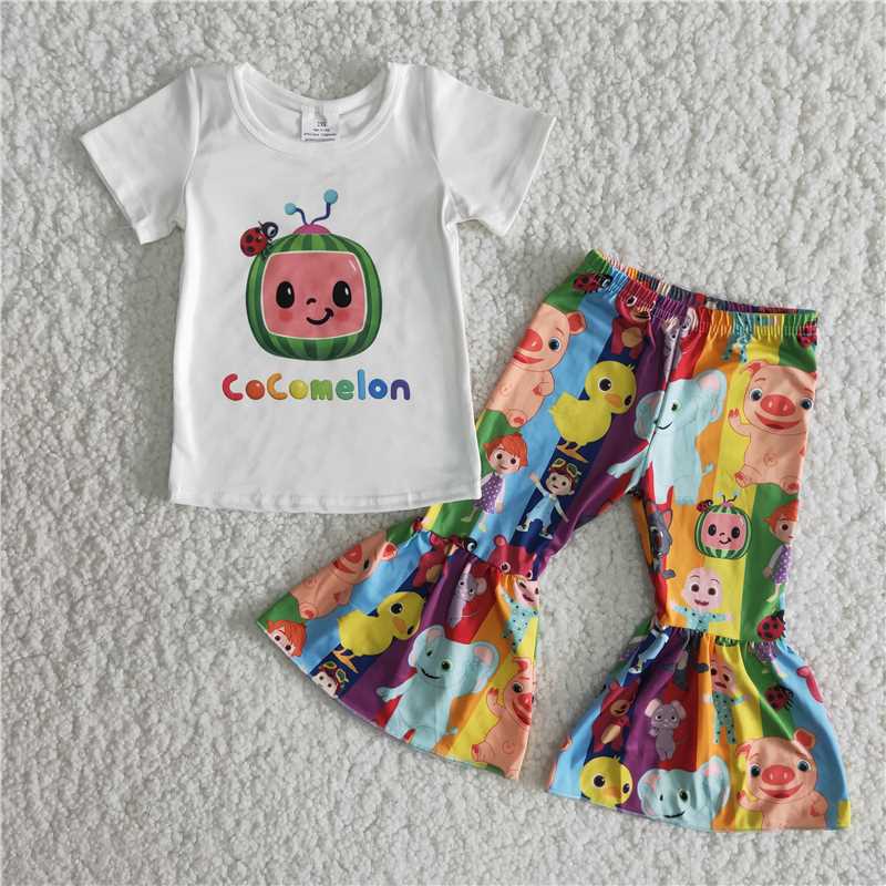 B17-10 Short Sleeve Cartoon Flared Pants Set