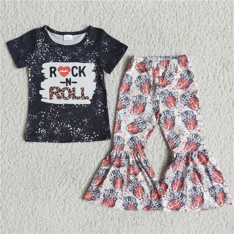E2-30 girl lips short sleeve trousers set