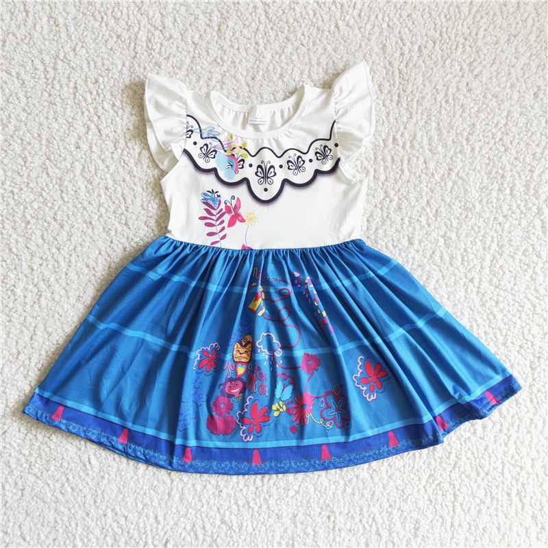 C4-30 Printed Blue Flying Sleeve Dress