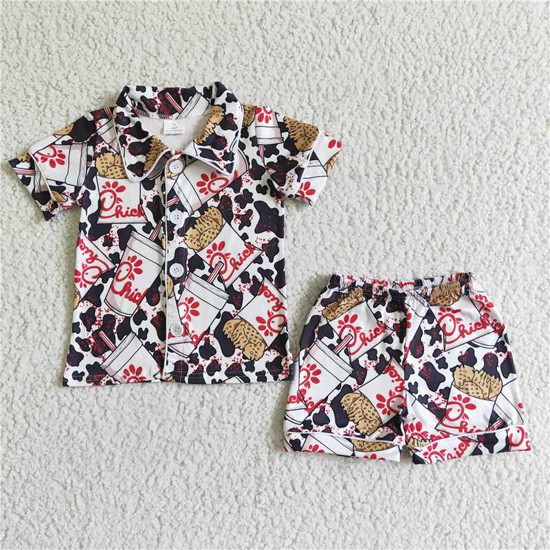 BSSO0080 Boys Button Short Sleeve Shirt Shorts Set