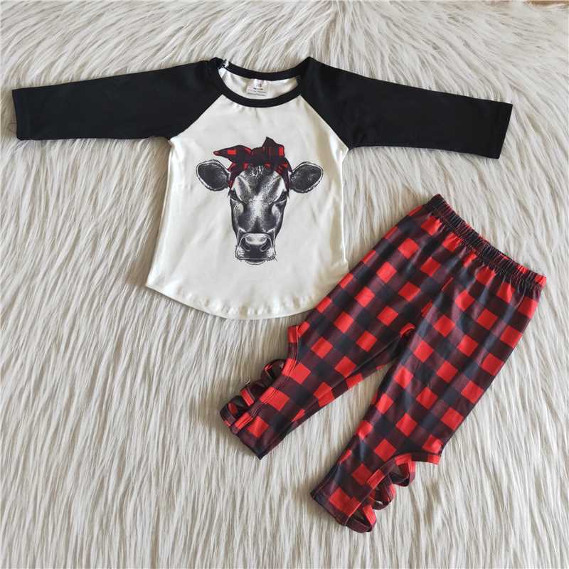 6 B10-3 Bull Head Black Long Sleeve Plaid Pants Set