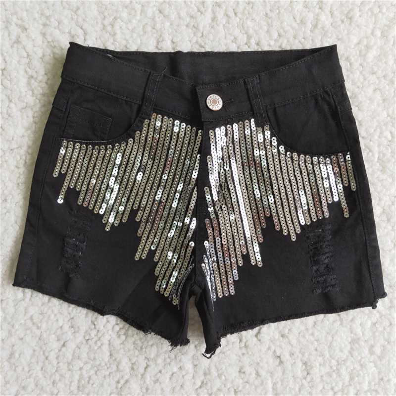D8-4 Black Denim Sequin Shorts
