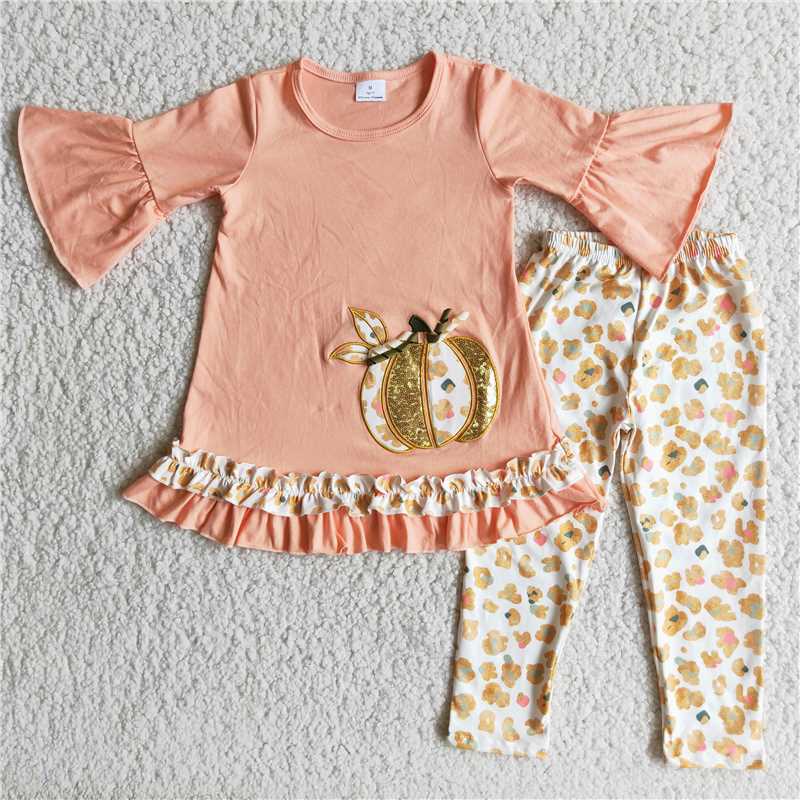 6 A9-30 Pumpkin Lace Cuff Orange Top Trousers Set