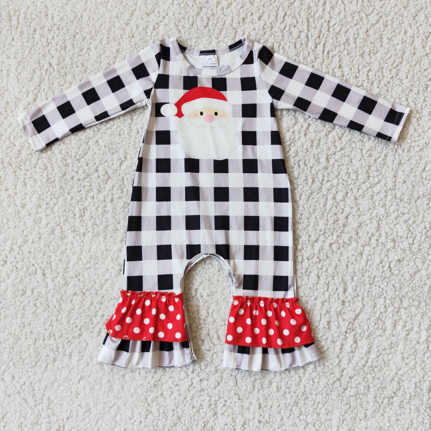 6 A15-5 girl santa polka dot cuff long sleeve romper D 1101