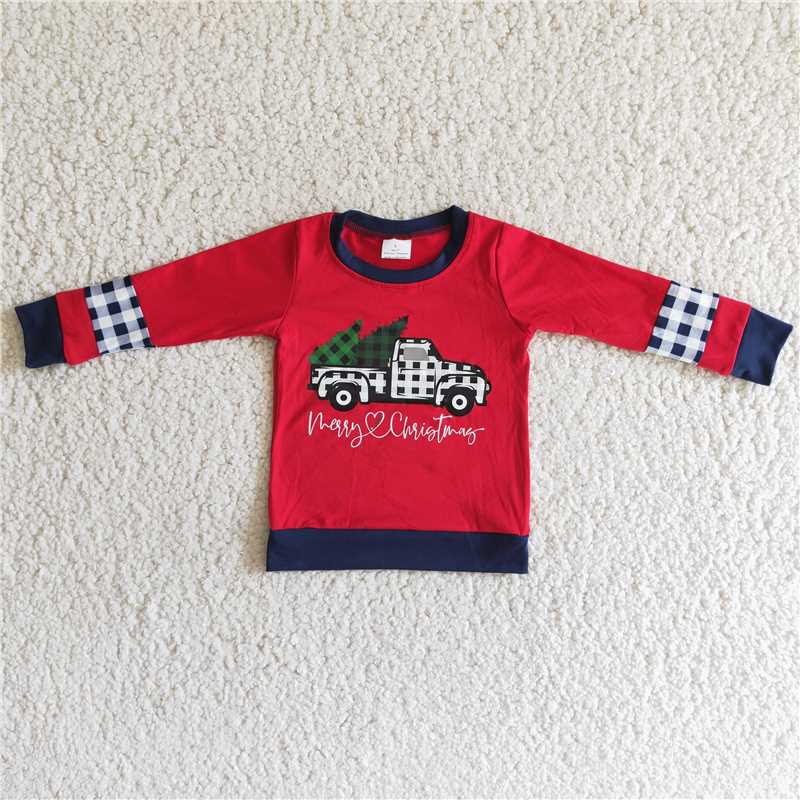 6 A6-12 Offset Christmas Tree Truck Red Long Sleeve Top