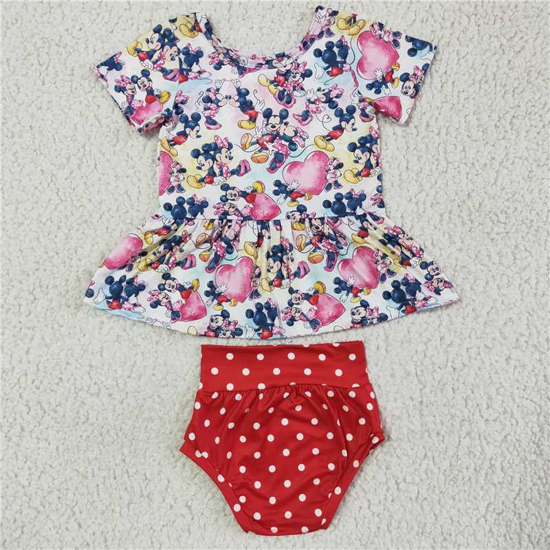 GBO0036 girl cartoon short sleeve red white dot briefs suit