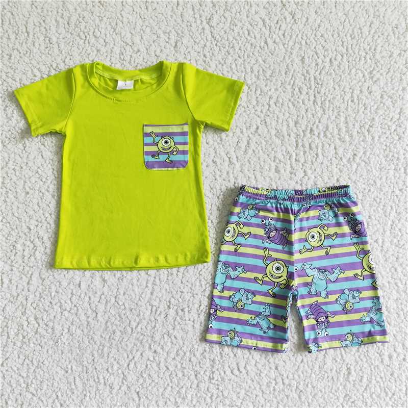 BSSO0044 Boys Green Monster College One-Eyed Monster Pocket Set