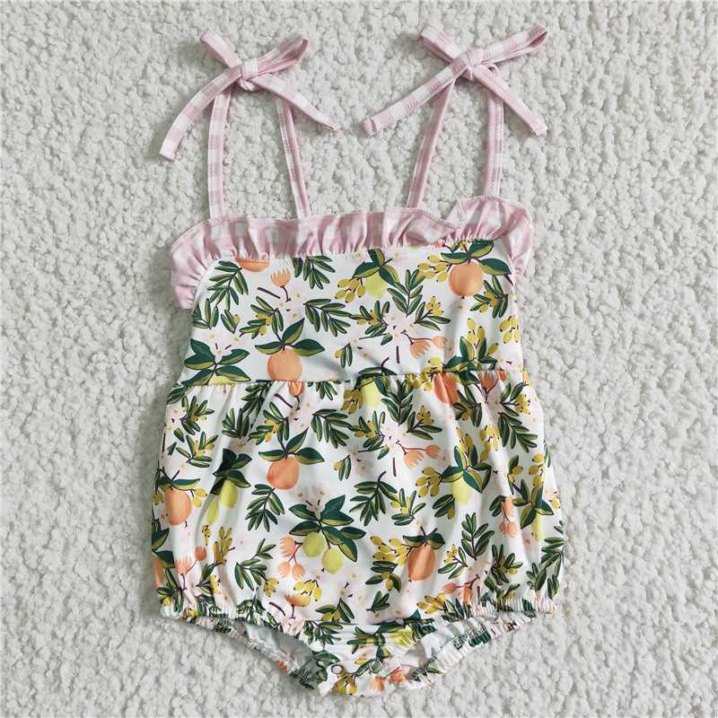 SR0030 Girls Lemon Fruit Pink Lace Sling Bodysuit