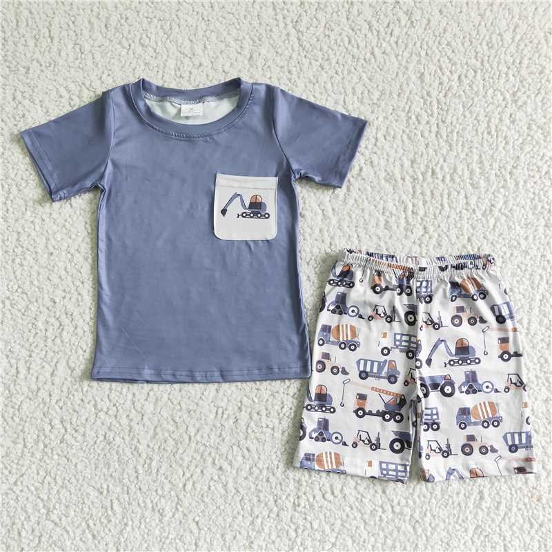 BSSO0063 Boys Grey Pocket Digger Short Sleeve Shorts Set D 7.12