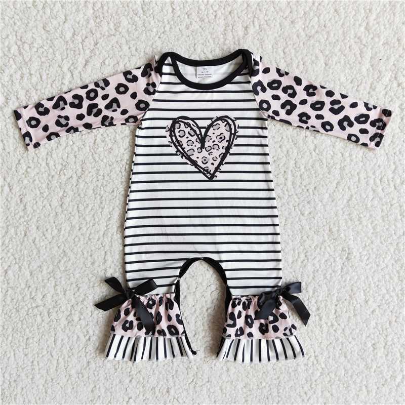 6 A26-20 Valentine's Day Heart Leopard Print Long Sleeve Romper