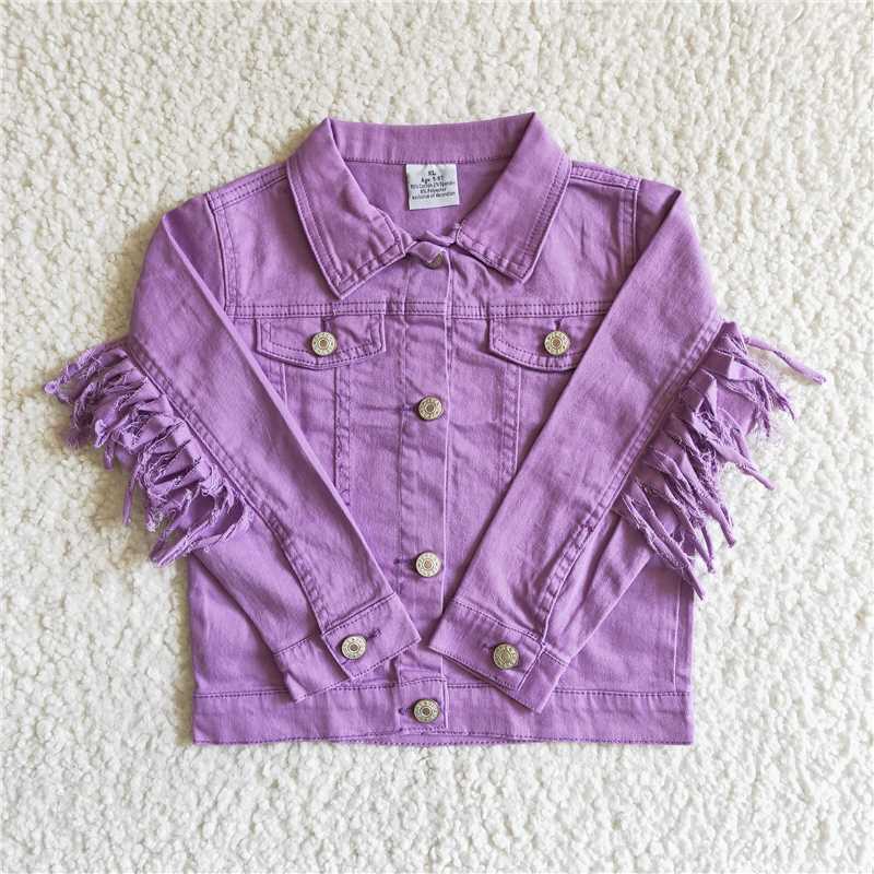 6 A32-19 Purple Denim Top Tassel Long Sleeve Jacket
