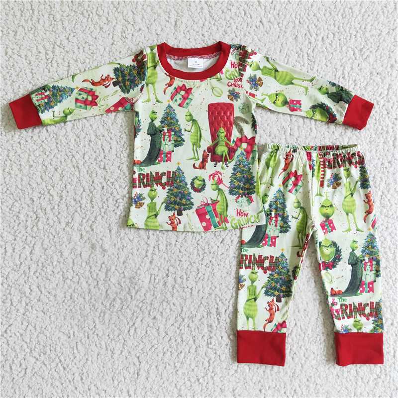 BLP0052 Boys Cartoon Christmas Tree Long Sleeve Pants Set