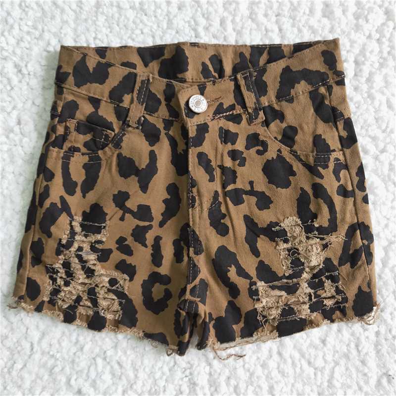 B4-16 summer leopard print denim shorts