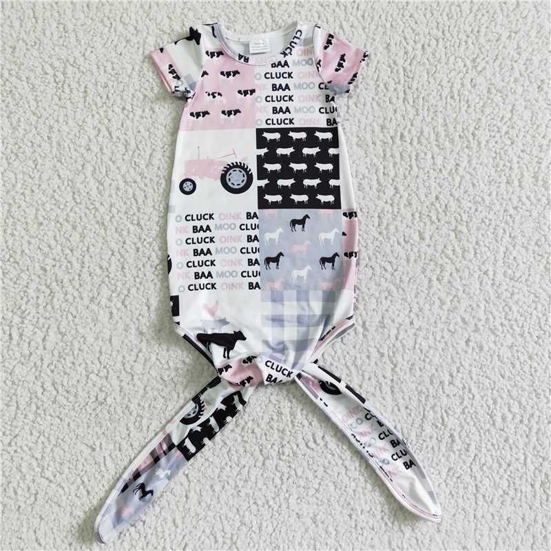 NB0003 Baby ox cart alphabet plaid stitching nightgown D 3.1