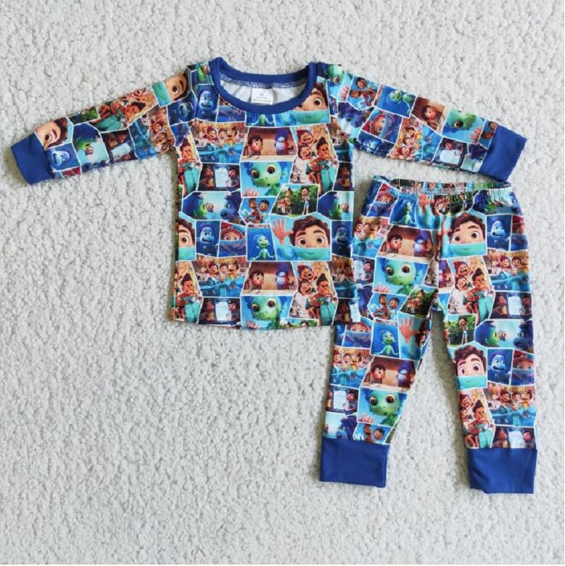 6 B10-40 Blue Boys Long Sleeve Pants Pajama Set