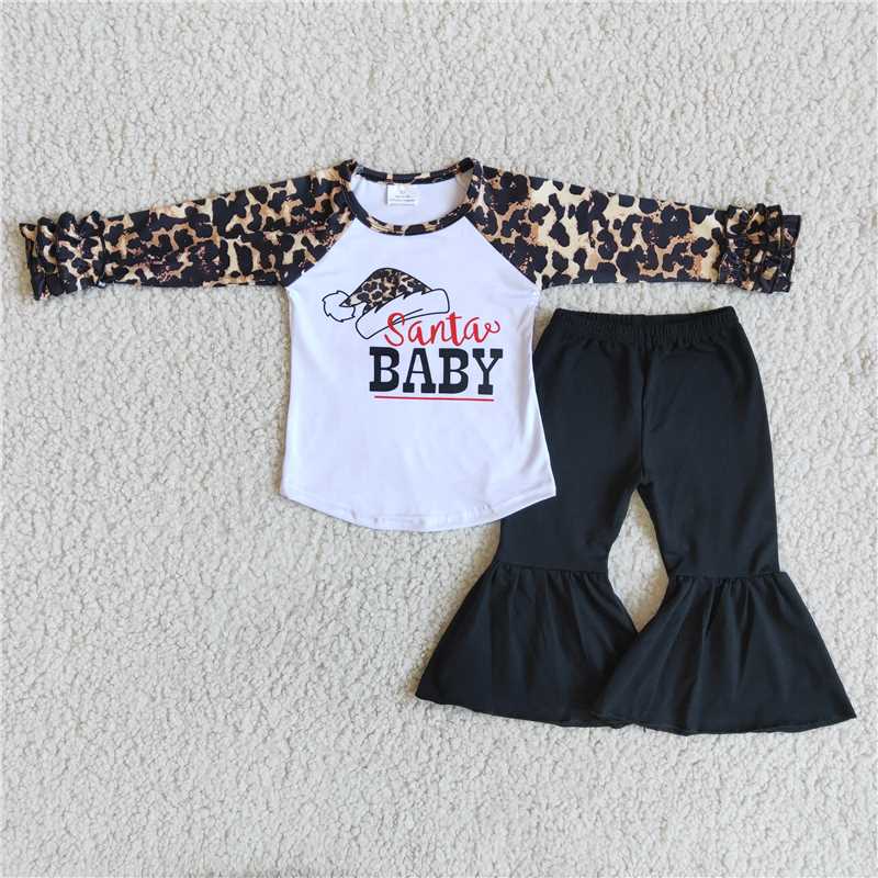 6 A17-30 Christmas baby girls leopard hat black pants D 1101