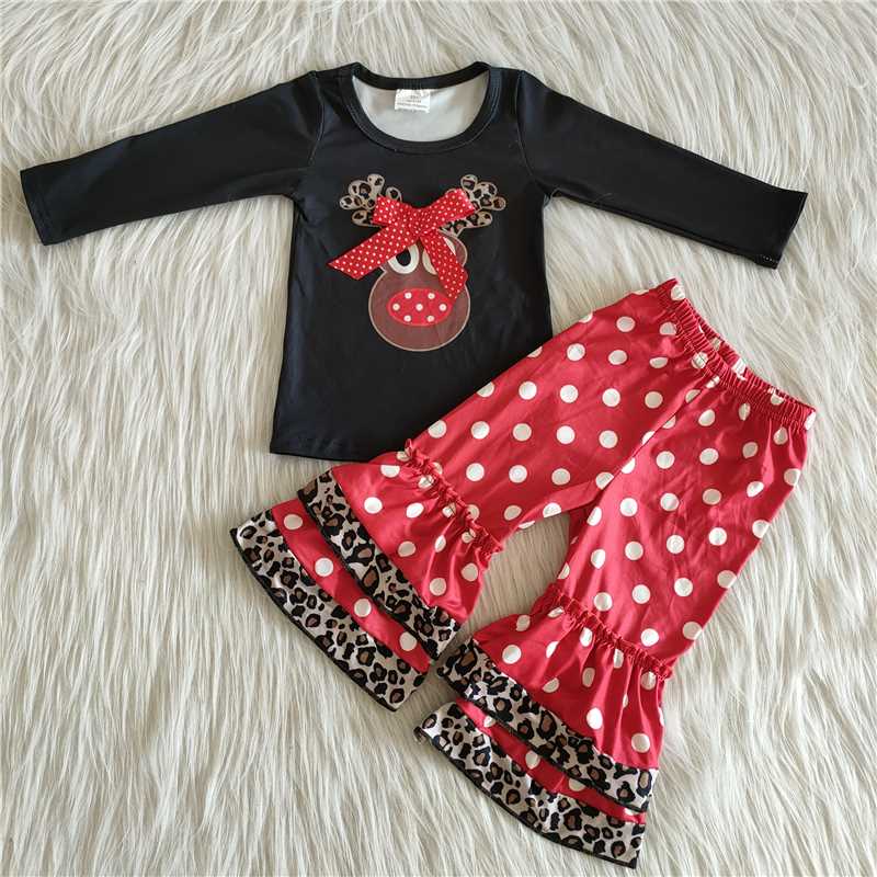 6 A22-26 Christmas fawn bow top red polka dots