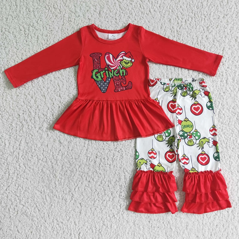 6 A10-27 Baby Girls Red Top Lace Pants Set