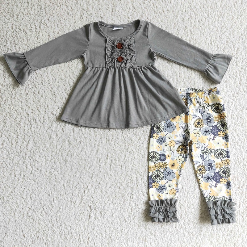 6 A11-28 Grey Long Sleeve Top Lotus Pants