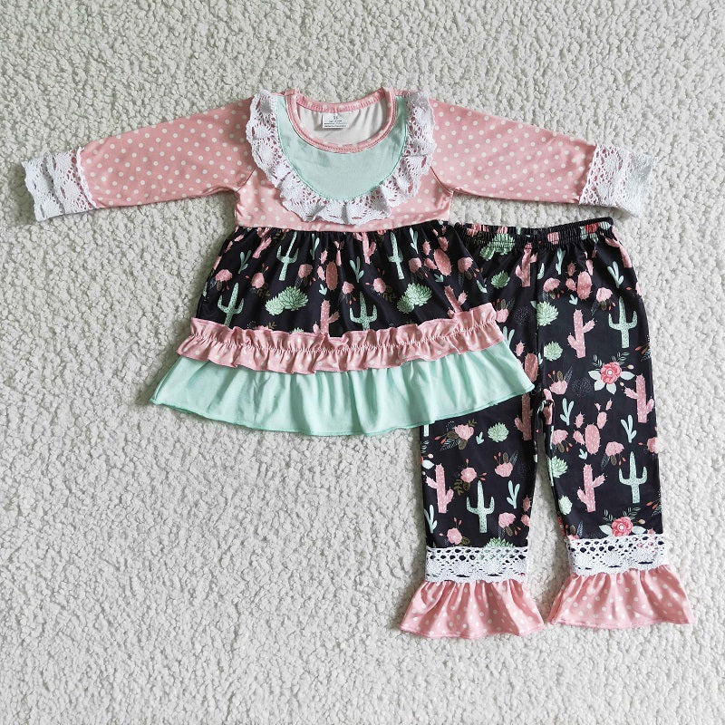 6 A14-11 Cactus Lace Long Sleeve Lace Pants Set