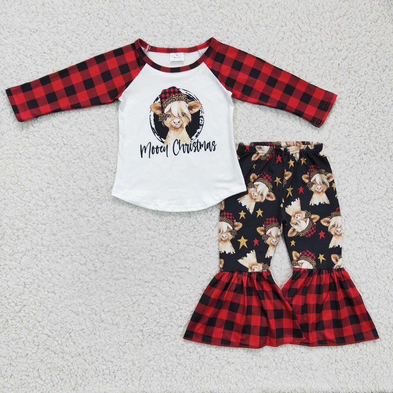 6 A7-11 Christmas cow top flared pants set