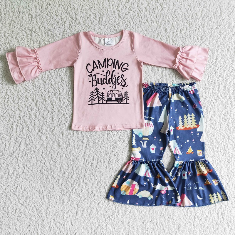 6 B4-37 Camping Pink Long Sleeve Blue Trousers Set