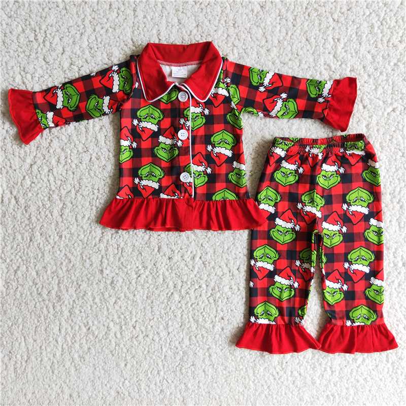 6 A19-15 Girls Christmas Plaid Pajamas