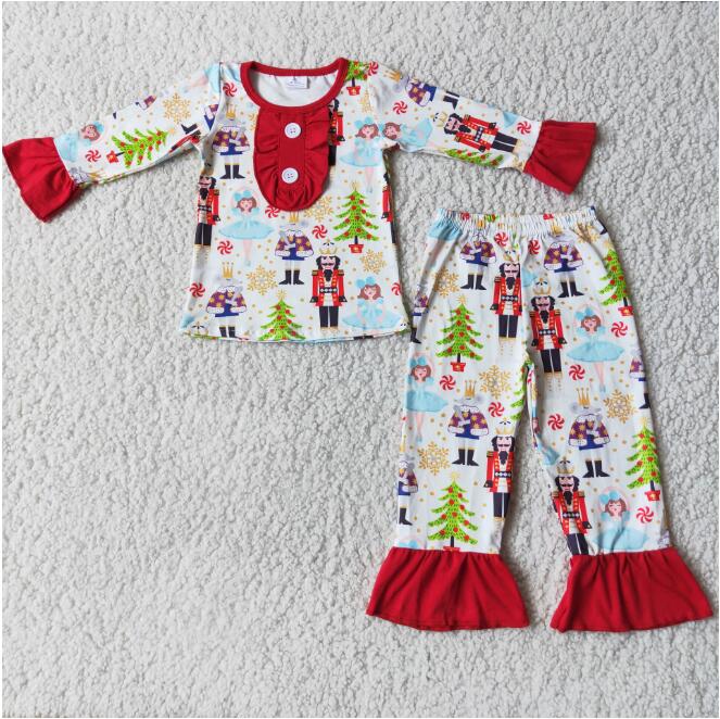 6 C7-5 Girls Christmas Button Red Cuff Guard Pajamas D 814 04