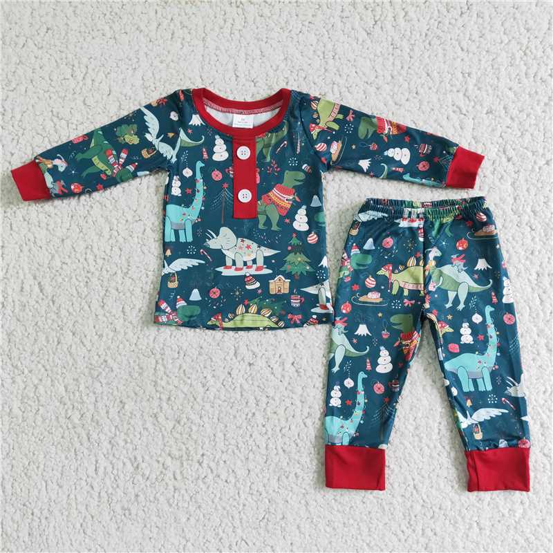 6 C11-40 boy christmas dinosaur pajamas