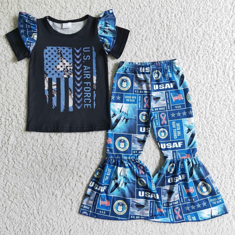 A4-4 Blue Lace Black Short Sleeve Blue Pants