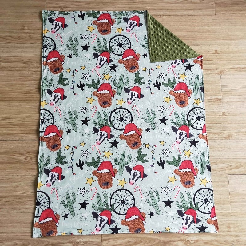 BL0030 Christmas Alpine Milk Cow Cactus Blanket
