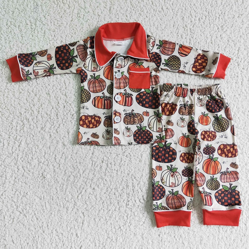 BLP0007 KIDS BOYS PUMPKIN PAJAMAS SET