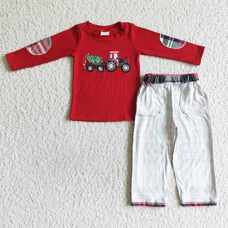 BLP0013 BOYS EMBROIDERY CHRISTMAS TREE OUTFIT