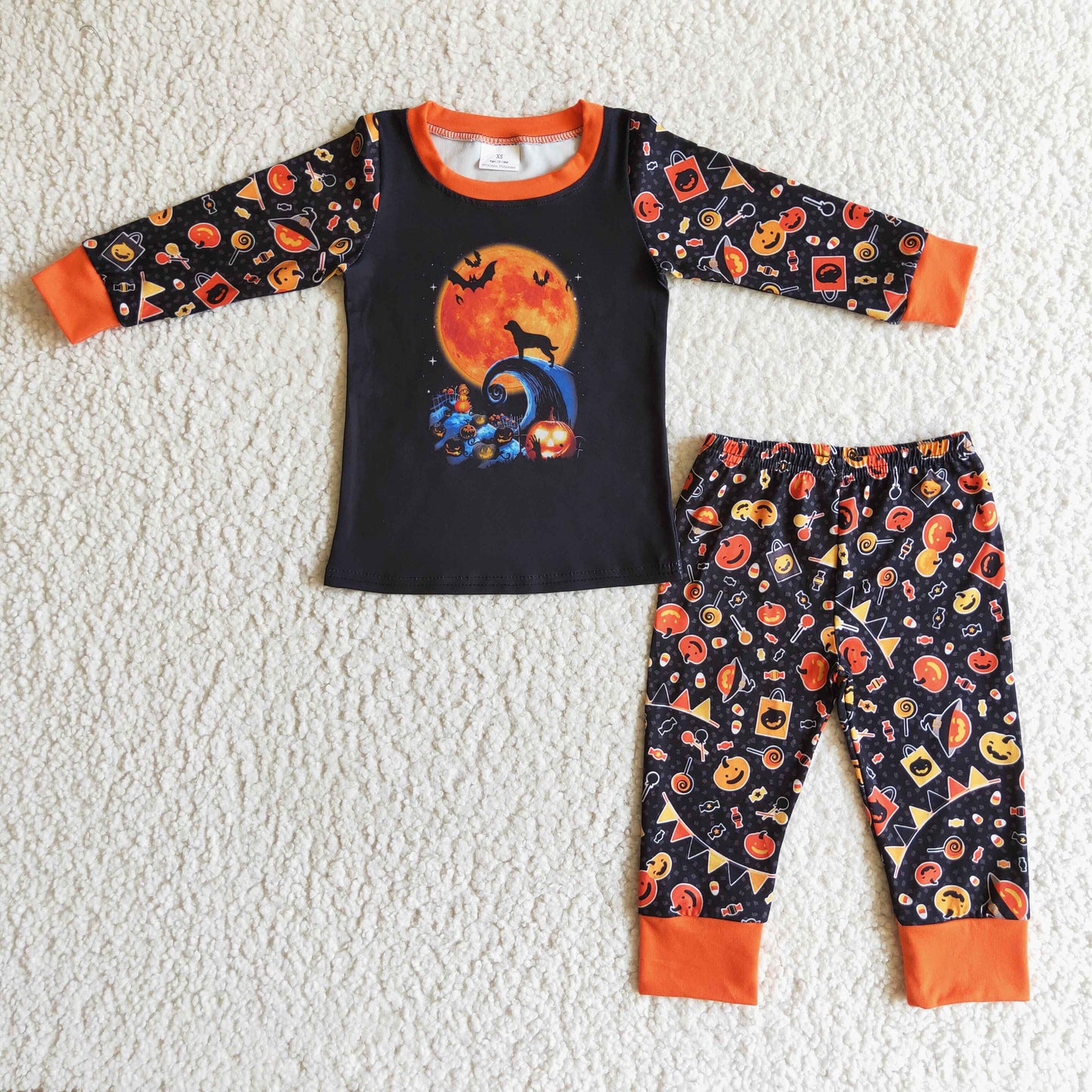 BLP0024 Boys Halloween Pumpkin Moon Long Sleeve Pants Set