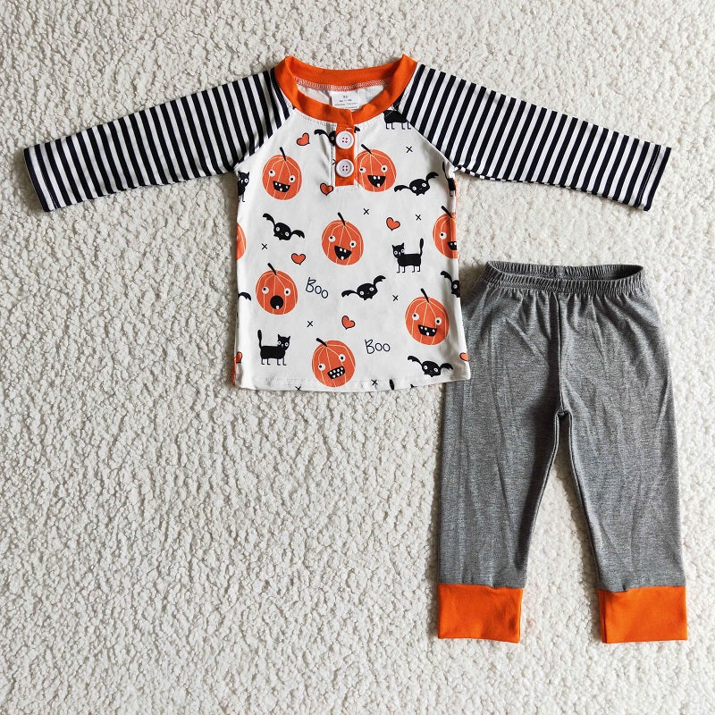BLP0072 KIDS BOYS PUMPKIN PAJAMAS OUTFIT
