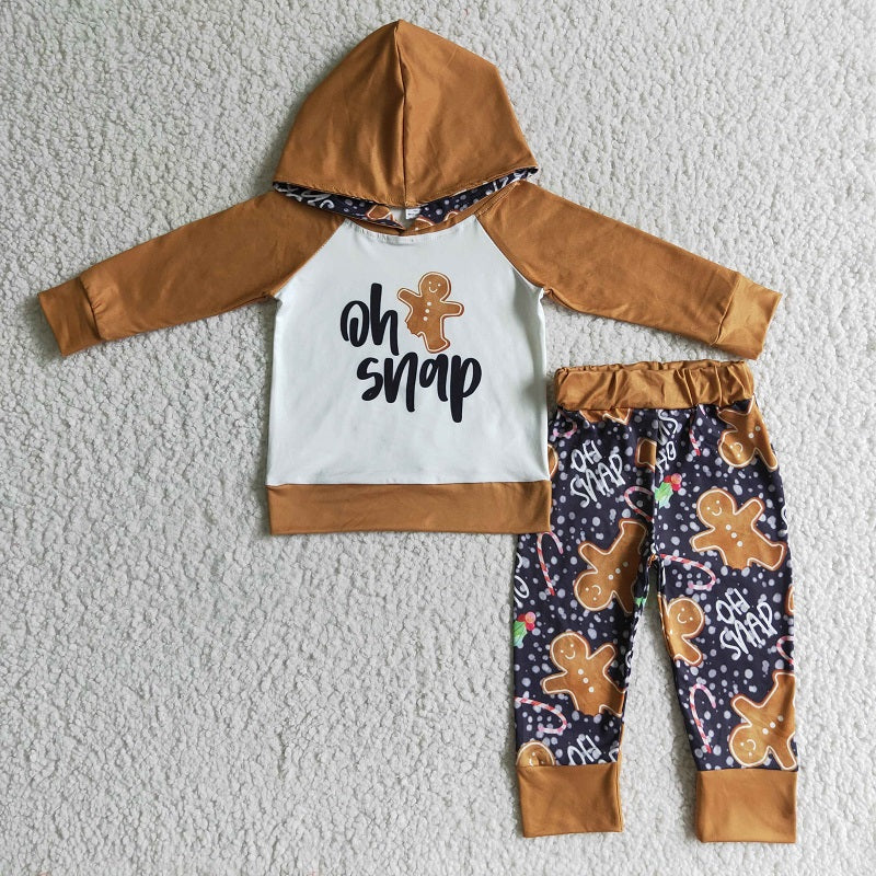 BLP0075 Boys Gingerbread Hooded Long Sleeve Pants Set