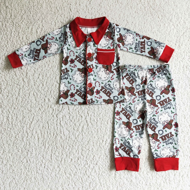 BLP0079 Boys Western Cowboy Santa Pocket Long Sleeve Pants Set