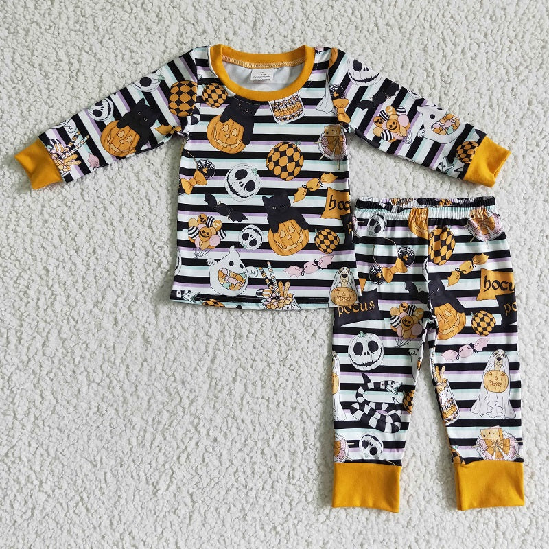 BLP0088 Boys Smiley Skull Pumpkin Long Sleeve Pants Set