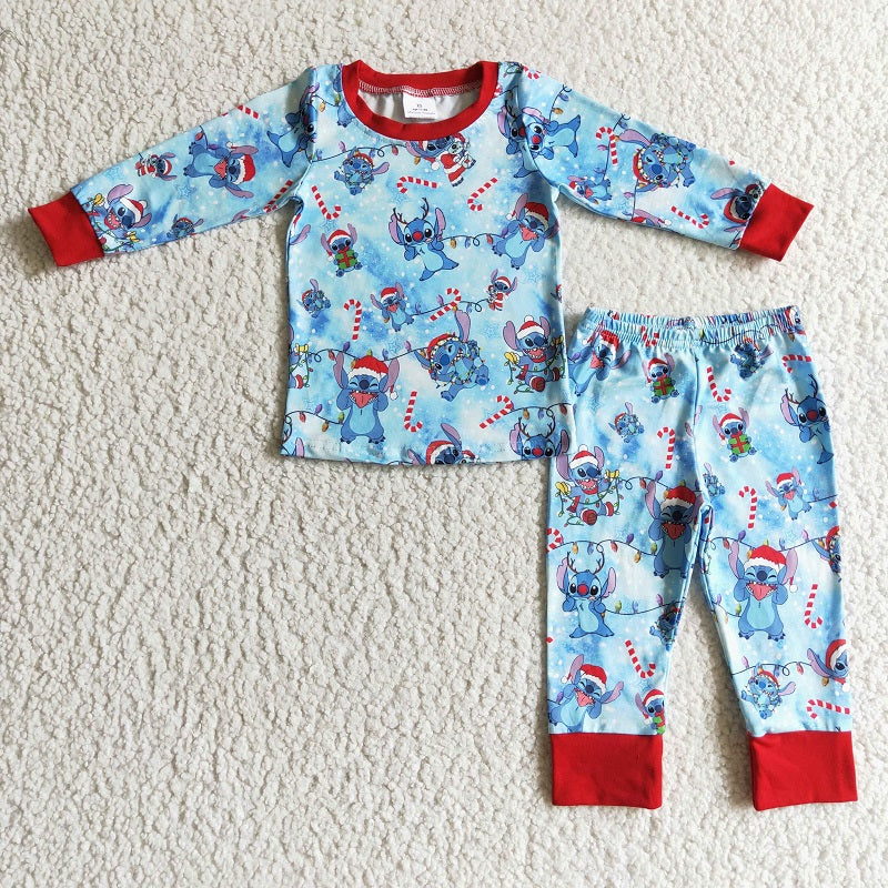 BLP0096 Boy Cartoon Blue Long Sleeve Trousers Suit