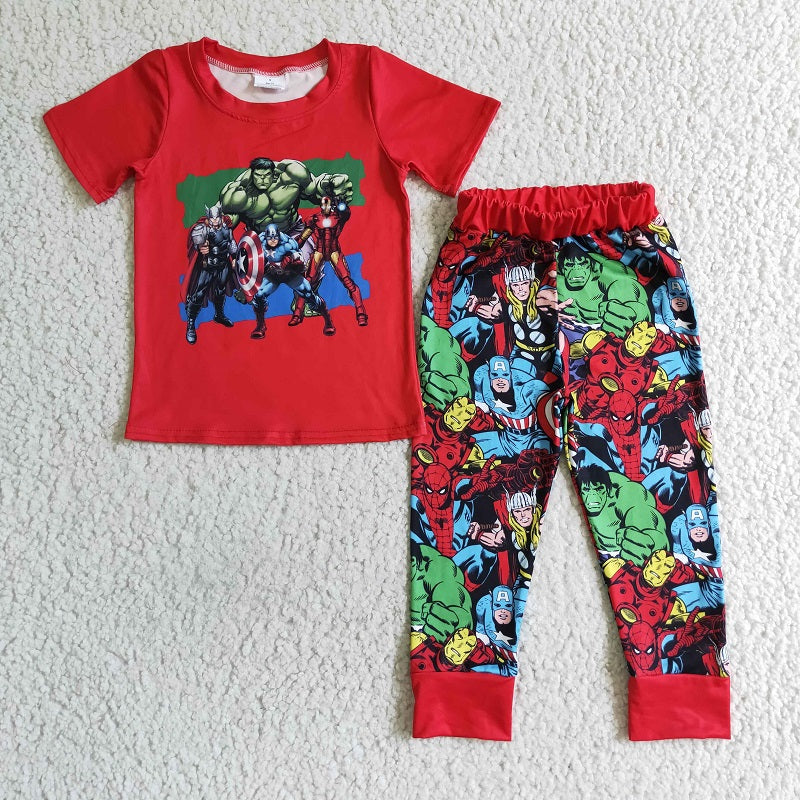BSPO0021 Boy Cartoon Red Short Sleeve Trousers Suit