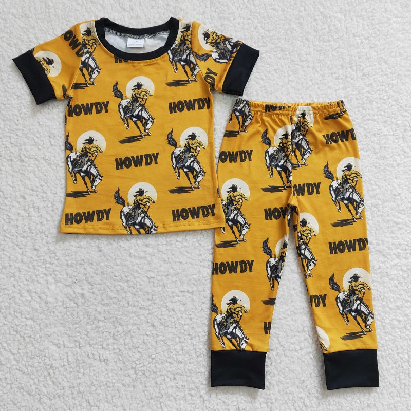 BSPO0053 Boys HOWDY Horse Riding Yellow Short Sleeve Trousers Suit D 7.12