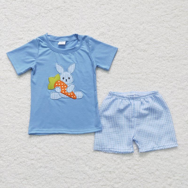 BSSO0087 Boys Rabbit Radish Blue Short Sleeve Shorts Suit D 5.6