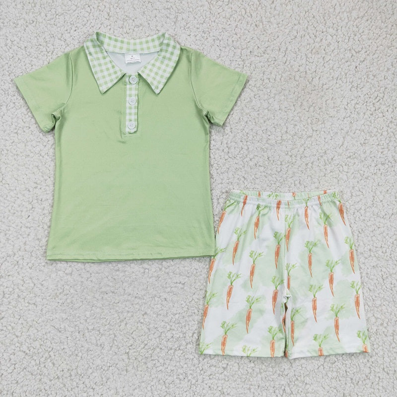 BSSO0095 Boys Carrot Green Short Sleeve Shorts Set