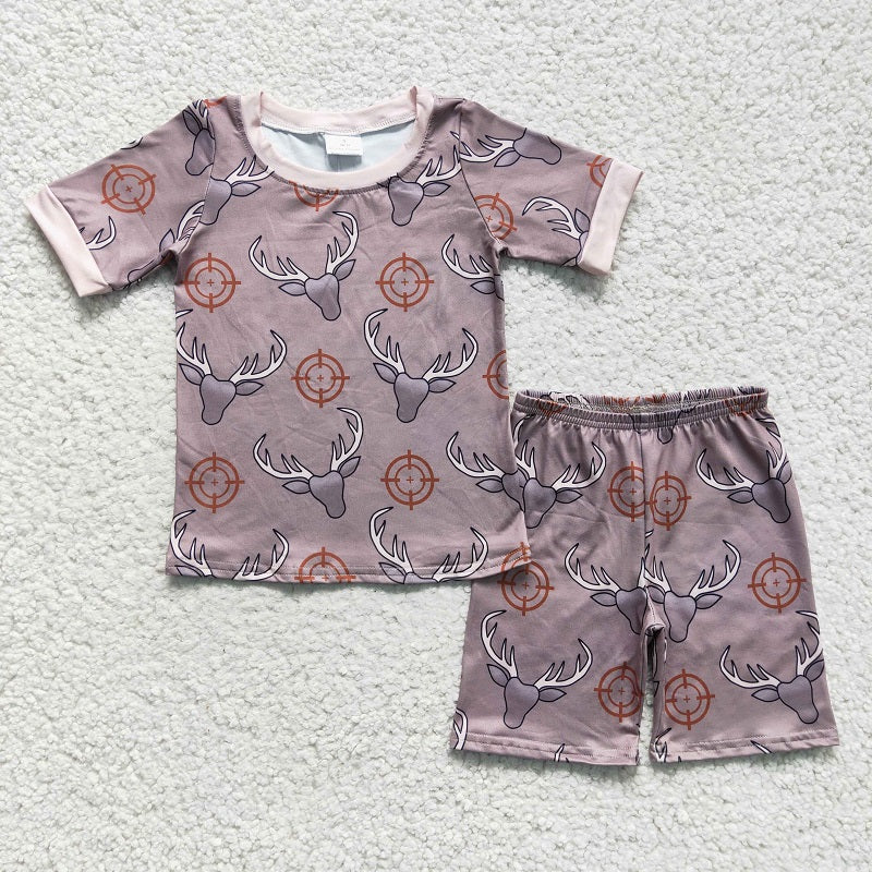 BSSO0099 Boys bull head dark coffee short-sleeved shorts suit