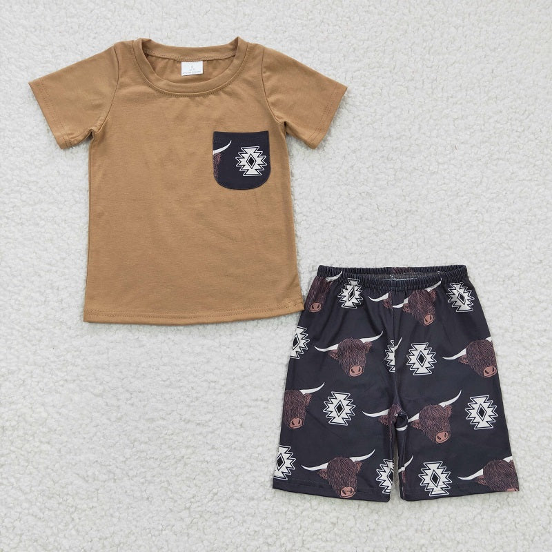 BSSO0148 Baby Boys Alpine Geometric Brown Pocket Short Sleeve Shorts Set D 6.13
