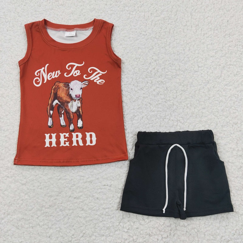 BSSO0222 Baby Boys HERO Brown Sleeveless Shorts Set