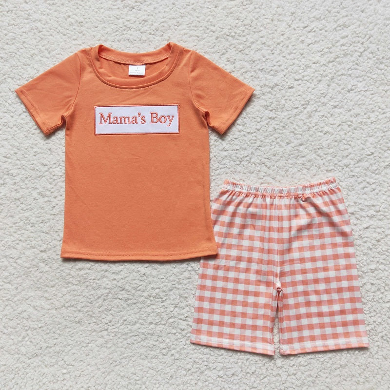 BSSO0228 Baby Boys Embroidered mamas boy orange short-sleeved shorts set D 5.8