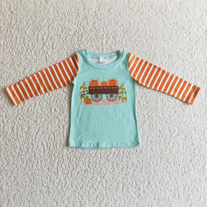 BT0030 Boys Autumn Pumpkin Car Striped Long Sleeve Top